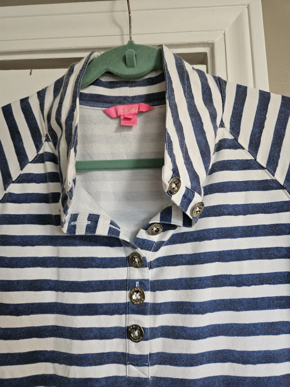 Lilly Pulitzer Navy & White Striped Snap-Button Pullover - Picture 5 of 7